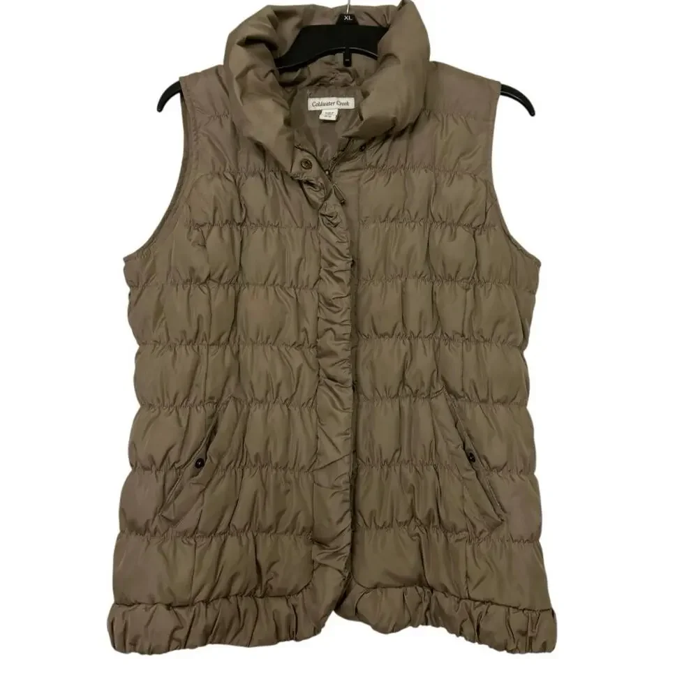 Coldwater Creek Taupe Down Puffer Vest Medium 10/12 Outdoor Active Neutral